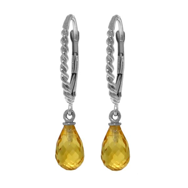 Genuine 3 ctw Citrine Earrings 14KT White Gold - REF-24P3H
