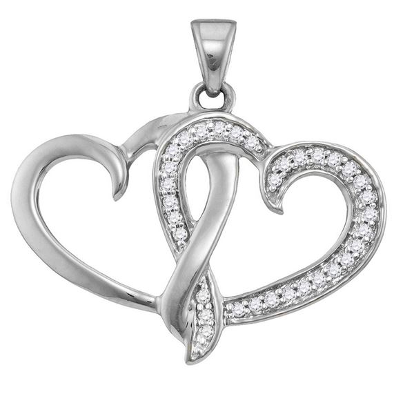 Round Diamond Double Joined Heart Pendant 1/10 Cttw 10KT White Gold