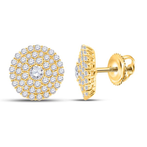 Round Diamond Cluster Earrings 1 Cttw 14KT Yellow Gold