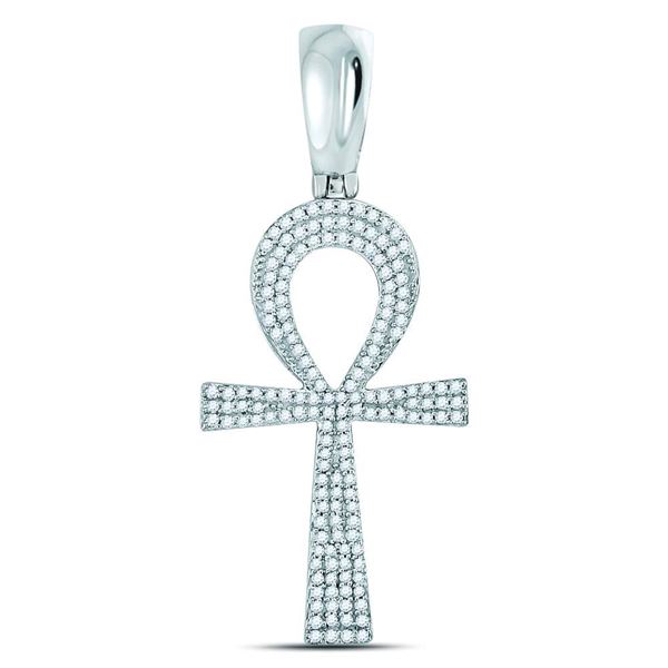 Round Diamond Ankh Cross Charm Pendant 1/2 Cttw 10KT White Gold