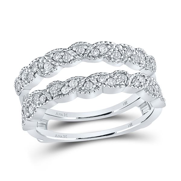 Round Diamond Milgrain Solitaire Enhancer Wedding Band 1/3 Cttw 14KT White Gold