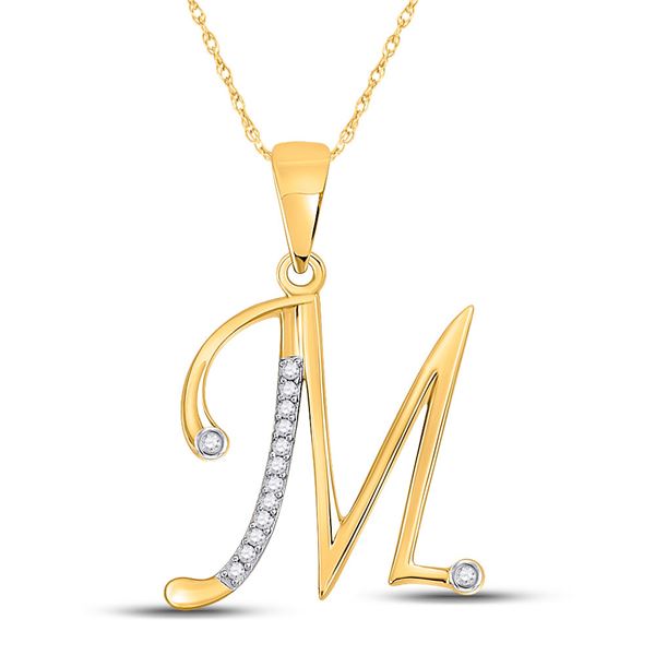 Round Diamond M Initial Letter Pendant 1/20 Cttw 10KT Yellow Gold