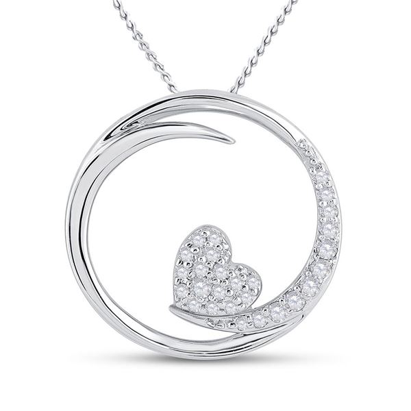 Round Diamond Heart Circle Pendant 1/4 Cttw 10KT White Gold