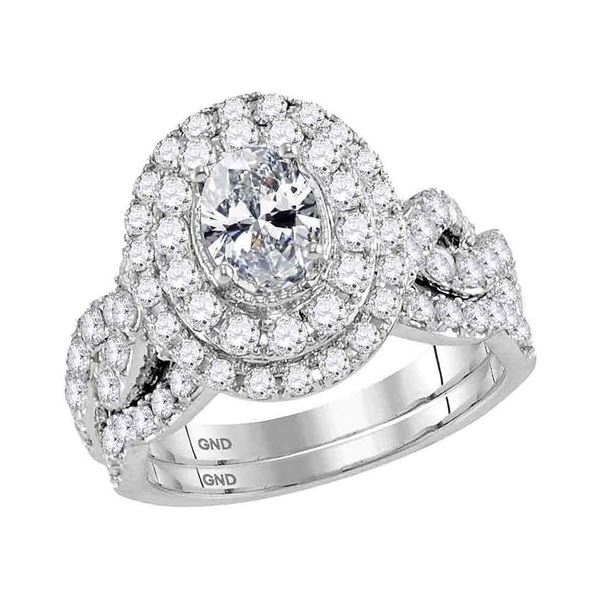 Bridal Wedding Ring Band Set 2 Cttw 14KT White Gold