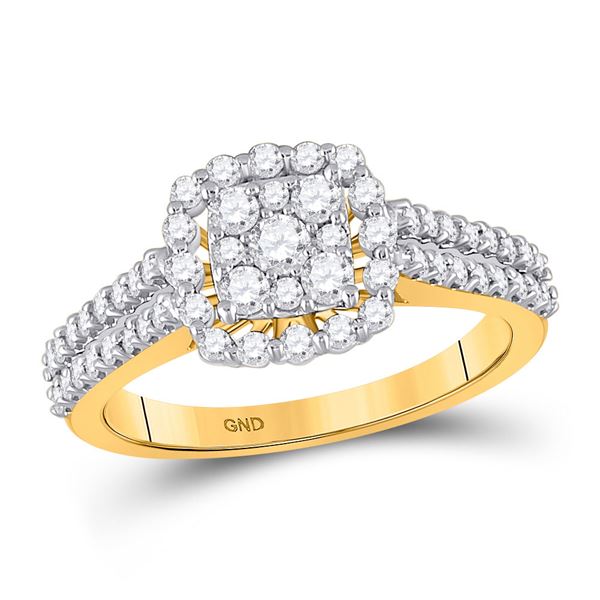 Round Diamond Square Cluster Ring 3/4 Cttw 14KT Yellow Gold