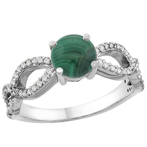 2.43 CTW Malachite & Diamond Ring 10K White Gold - REF-49F5N