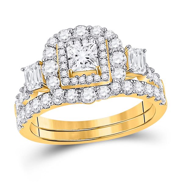 Bridal Wedding Ring Band Set 2 Cttw 14KT Yellow Gold