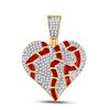 Image 1 : Round Diamond Broken Stitched Heart Charm Pendant 3/4 Cttw 10KT Yellow Gold