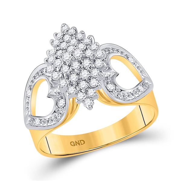 Round Diamond Cluster Heart Ring 1/2 Cttw 10KT Yellow Gold