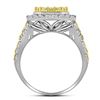 Image 2 : Canary Yellow Diamond Rectangle Cluster Ring 2-1/3 Cttw 14kt White Gold