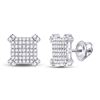 Image 1 : Mens Diamond Squared Cluster Earrings 1/3 Cttw 14kt White Gold