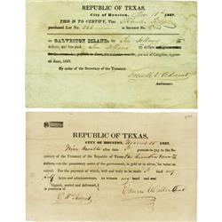 Galveston Island Lot sales; 1837