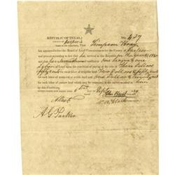 Texas First Class Head Right Grant of Land