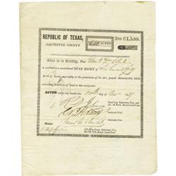 Texas Second Class Head Right Grant of Land 1839
