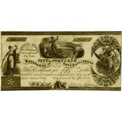 Engraved Certificate for $50; Portland, Texas