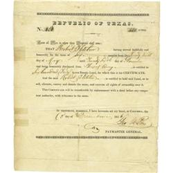 Texas Army Bounty Land Certificate