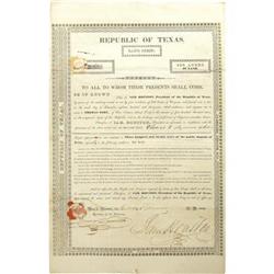 Sam Houston Land Scrip Document Signed; 1836