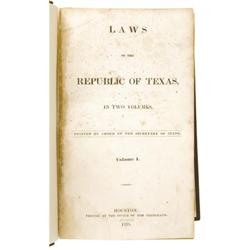 Laws of the Republic of Texas; 2 Volumes. 1837