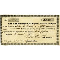 Francis Lubbock Signed Republic of Texas Scrip