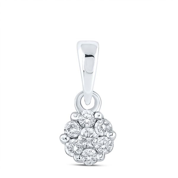 Diamond Flower Cluster Pendant 1/10 Cttw 14kt White Gold