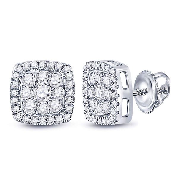 Diamond Square Cluster Earrings 3/4 Cttw 14kt White Gold
