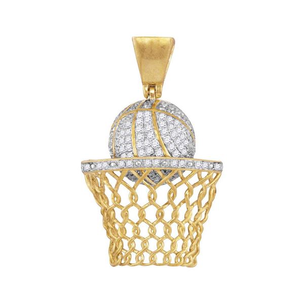 Mens Diamond Basketball Hoop Net Charm Pendant 3/4 Cttw 10kt Yellow Gold