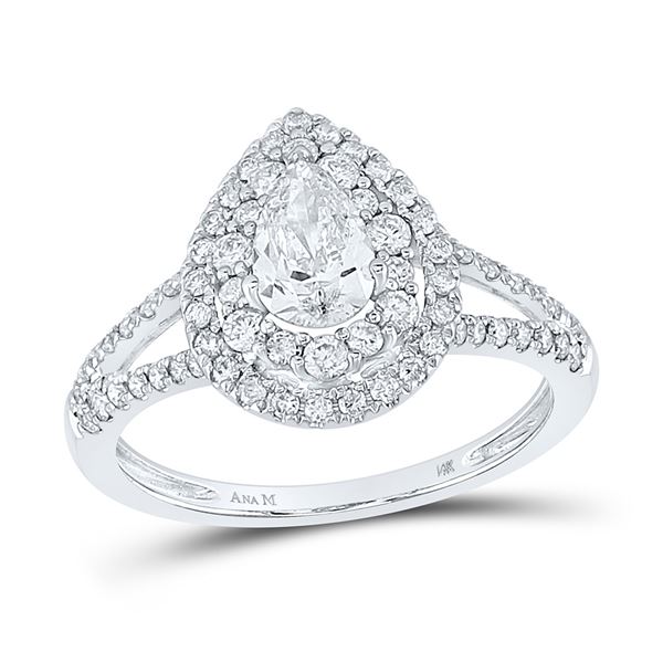 Pear Diamond Halo Bridal Wedding Engagement Ring 1-1/5 Cttw 14kt White Gold