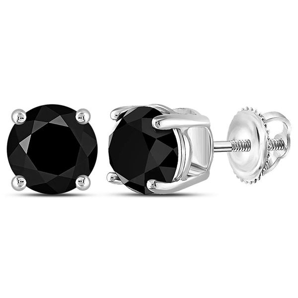 Unisex Black Color Enhanced Diamond Solitaire Stud Earrings 5 Cttw 10kt White Gold