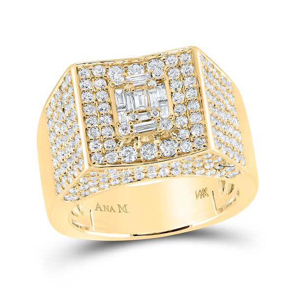 Mens Baguette Diamond Square Ring 2-3/4 Cttw 14kt Yellow Gold