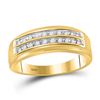 Image 1 : Mens Diamond Wedding 2-Row Band Ring 1/4 Cttw 10kt Yellow Gold