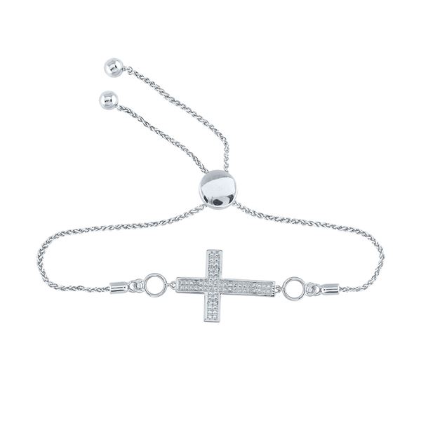 Diamond Cross Religious Bolo Bracelet 1/20 Cttw Sterling Silver