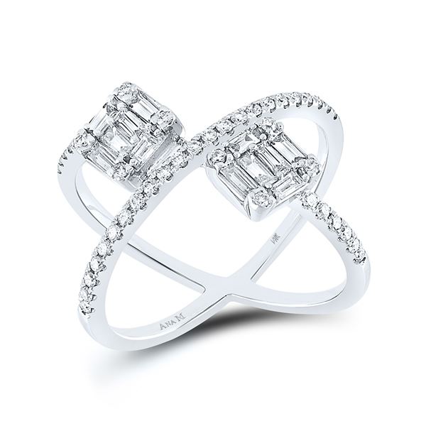 Baguette Diamond Negative Space Fashion Ring 3/4 Cttw 14kt White Gold