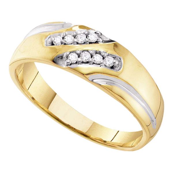 Mens Diamond Two-tone Wedding Band Ring 1/8 Cttw 10kt Yellow Gold