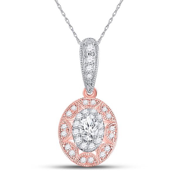 Oval Diamond Vintage Inspired Halo Pendant 3/8 Cttw 14kt Two-tone Gold