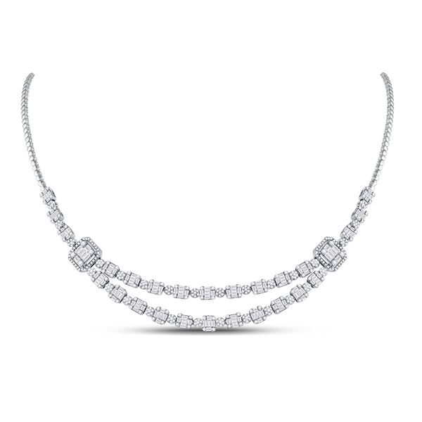 Baguette Diamond Square Cluster Necklace 4-7/8 Cttw 14kt White Gold