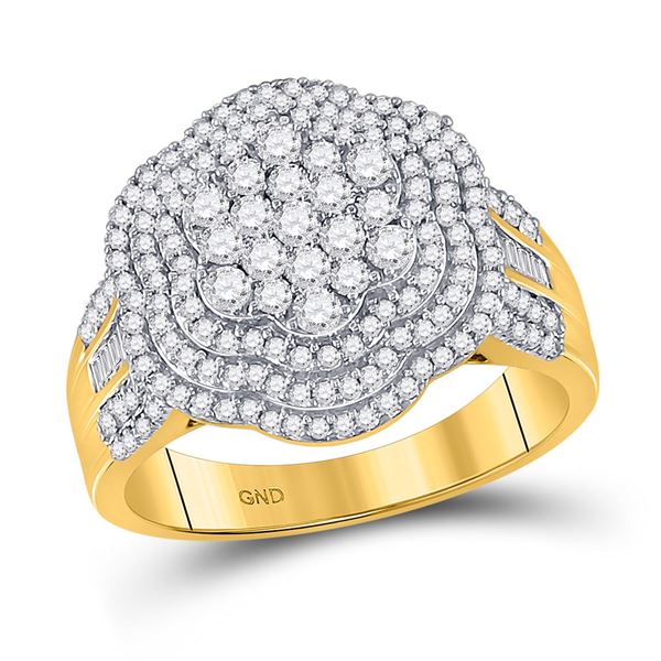 Mens Diamond Large Cluster Band Ring 1-1/2 Cttw 10kt Yellow Gold