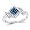 Image 1 : Blue Color Enhanced Diamond Square Ring 1/4 Cttw 10kt White Gold