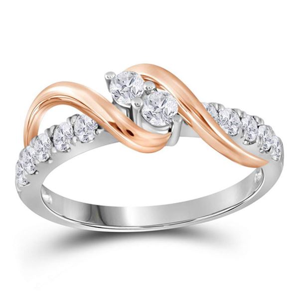 Diamond 2-stone Bridal Wedding Engagement Ring 3/4 Cttw 14kt White Gold