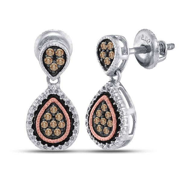 Brown Diamond Teardrop Dangle Earrings 1/5 Cttw Sterling Silver