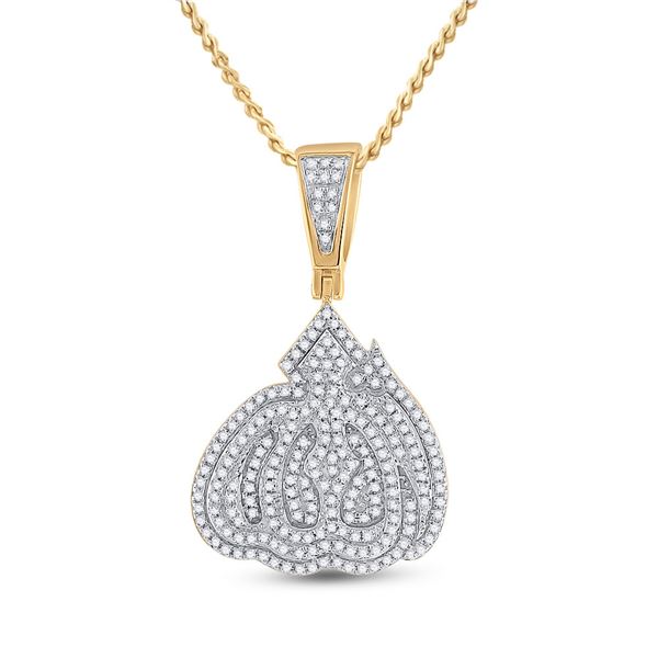Mens Diamond Allah Islam Charm Pendant 5/8 Cttw 14kt Yellow Gold