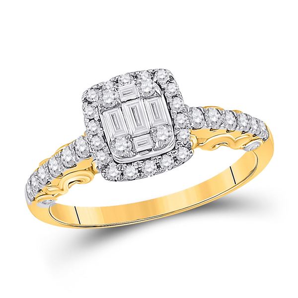Baguette Diamond Square Cluster Ring 5/8 Cttw 14kt Yellow Gold