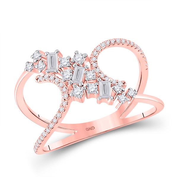 Baguette Diamond Scattered Negative Space Ring 1/3 Cttw 14kt Rose Gold