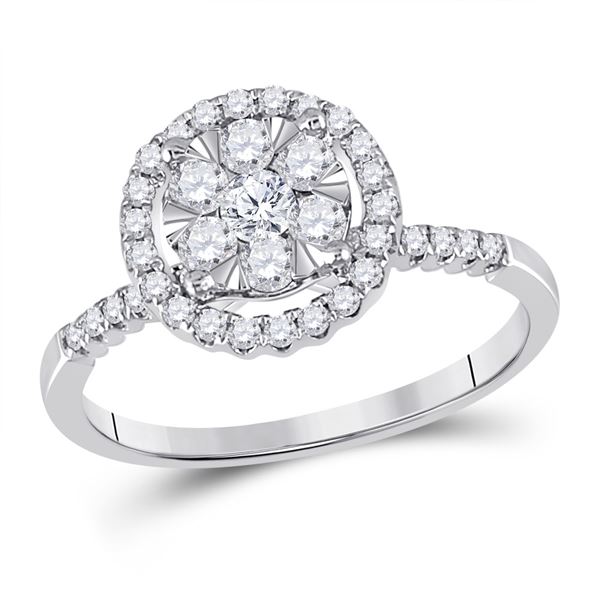 Diamond Halo Flower Cluster Ring 1/2 Cttw 14kt White Gold