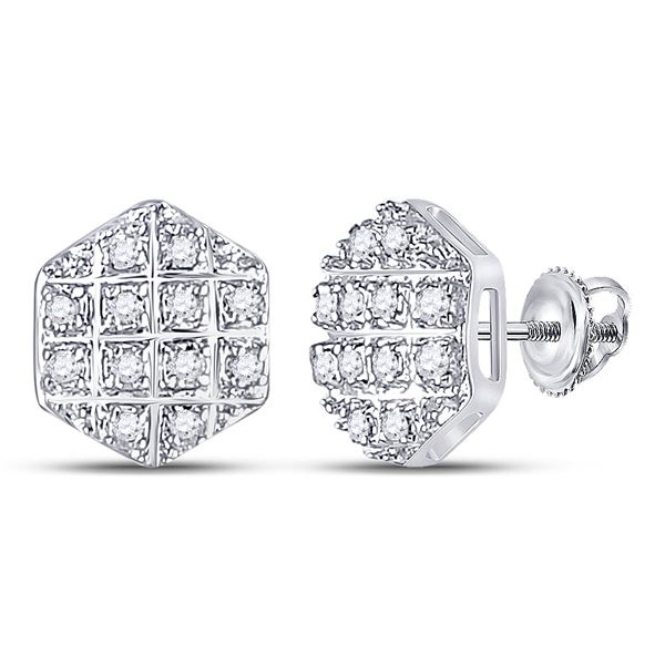 Mens Diamond Hexagon Earrings 1/10 Cttw 10kt Yellow Gold