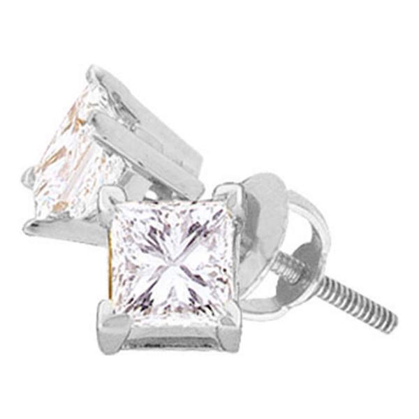 Unisex Princess Diamond Solitaire Studs Earrings 1/5 Cttw 14kt White Gold