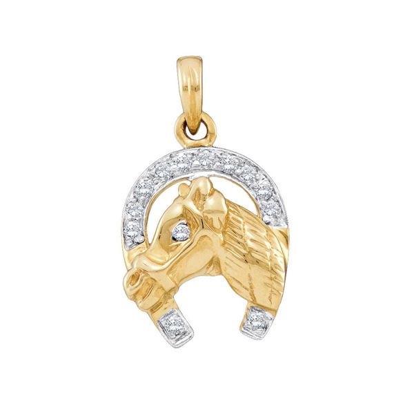 Diamond Lucky Horseshoe Charm Pendant 1/10 Cttw 10kt Two-tone Gold