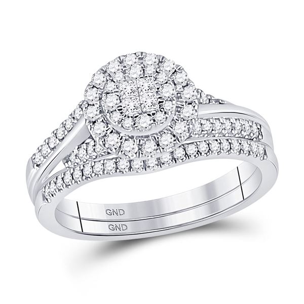 Princess Diamond Bridal Wedding Ring Band Set 1/2 Cttw 14kt White Gold