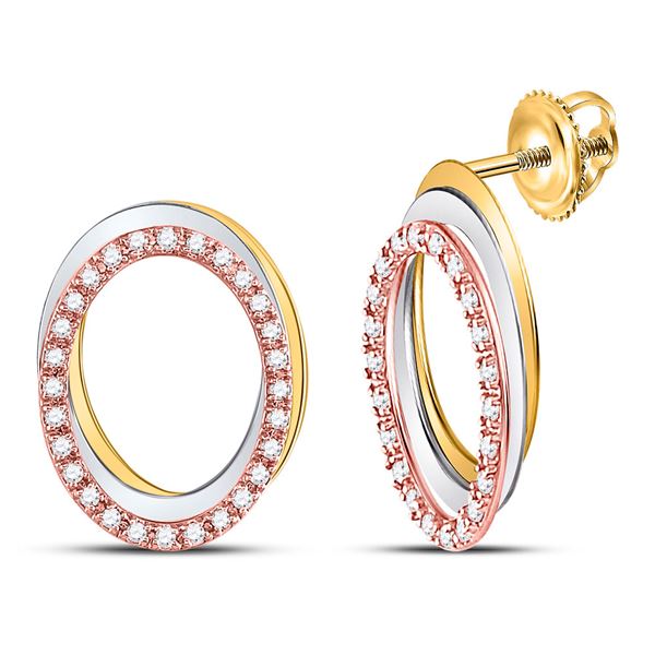 Diamond Oval Stud Earrings 1/5 Cttw 10kt Tri-Tone Gold