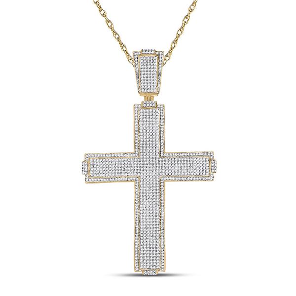 Mens Diamond Cross Charm Pendant 2-1/2 Cttw 10kt Yellow Gold