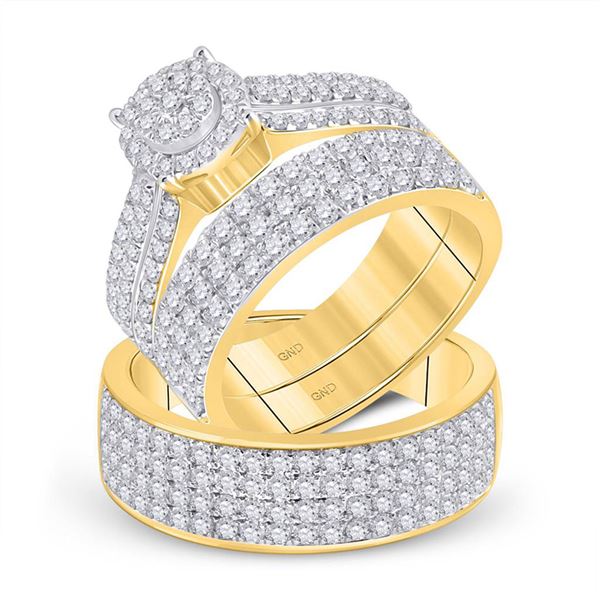 His Hers Diamond Cluster Matching Wedding Set 2-5/8 Cttw 14kt Yellow Gold